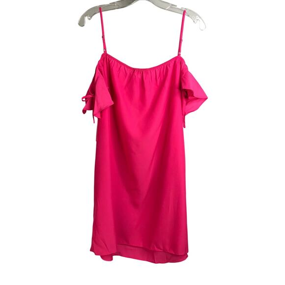 ASTR The Label Mini Dress Womens Size Petite Hot Pink Off Shoulder Tie Strap - Picture 2 of 10